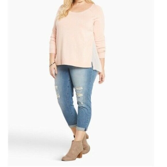 Torrid Soft Pink Pleated Chiffon Back Sweater 2X - Picture 3 of 12